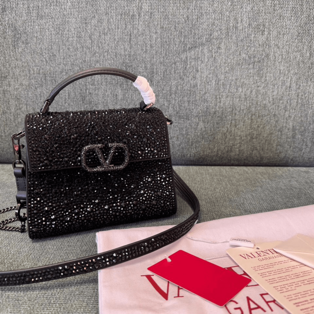 Valentino Garavani VSLING Mini Bag with Crystals in Black
