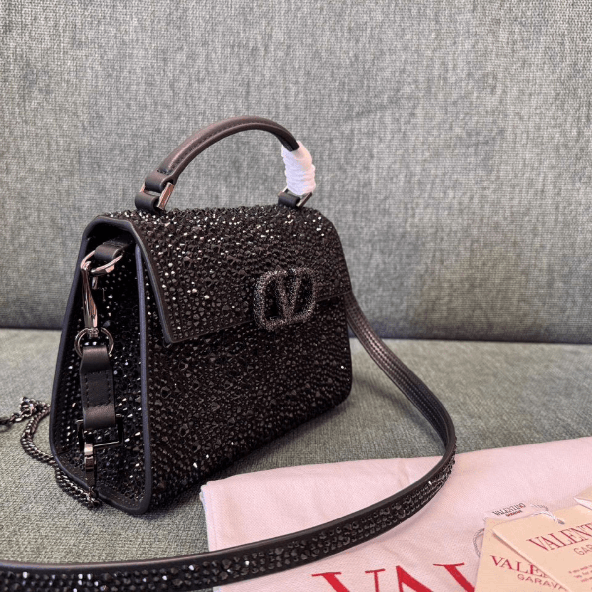 Valentino Garavani VSLING Mini Bag with Crystals in Black
