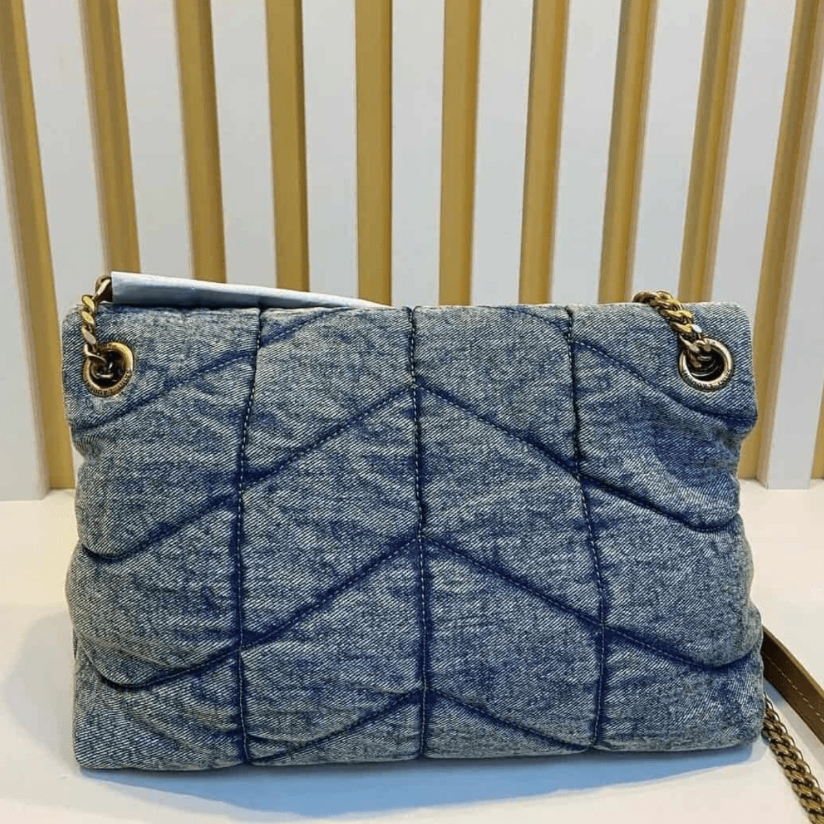 Loulou Puffer Bag in Quilted Vintage Denim
