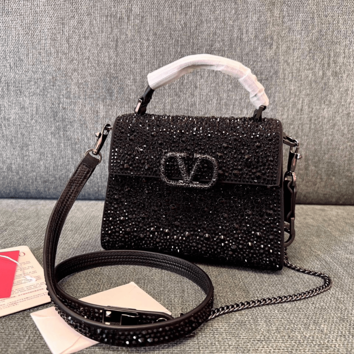 Valentino Garavani VSLING Mini Bag with Crystals in Black
