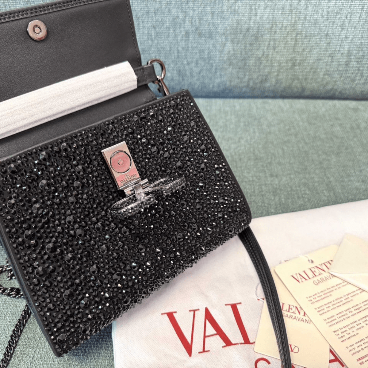 Valentino Garavani VSLING Mini Bag with Crystals in Black