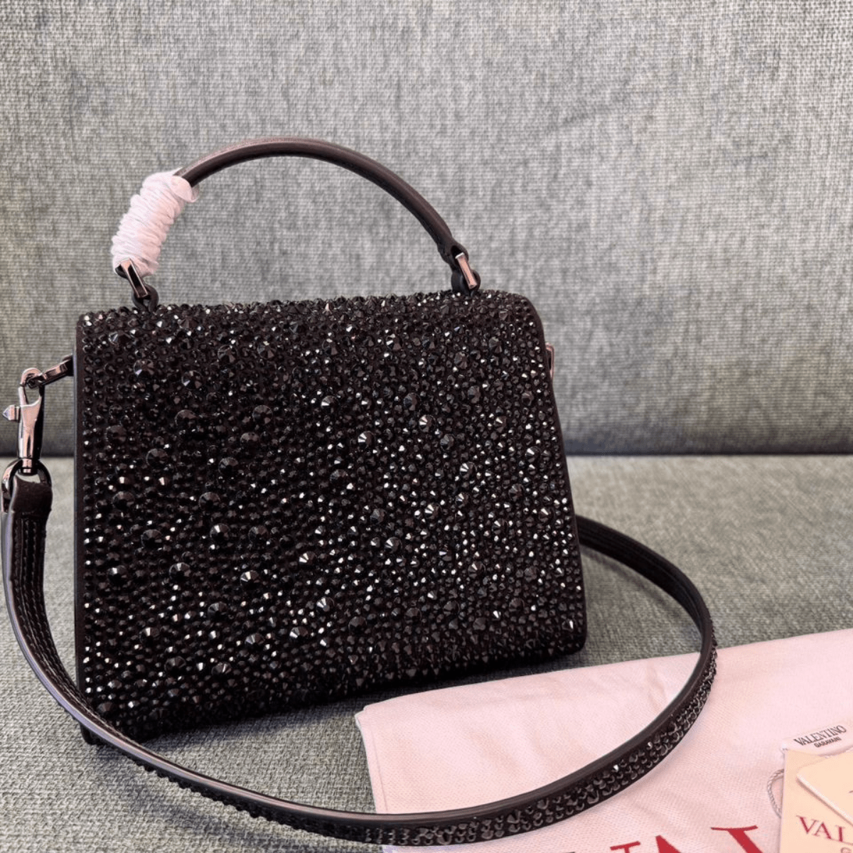 Valentino Garavani VSLING Mini Bag with Crystals in Black