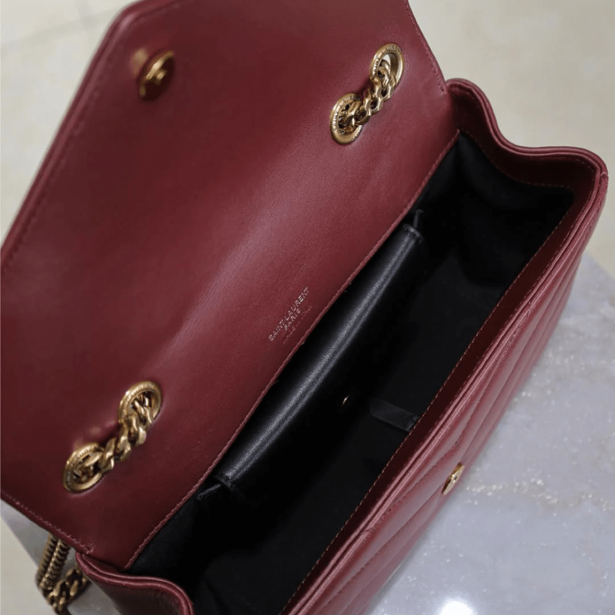 Saint Laurent Loulou Small Matelassé Lambskin Bag in Bordeaux
