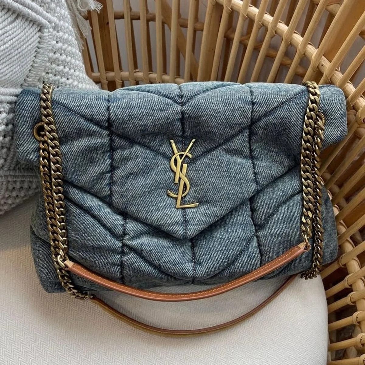 Loulou Puffer Bag in Quilted Vintage Denim