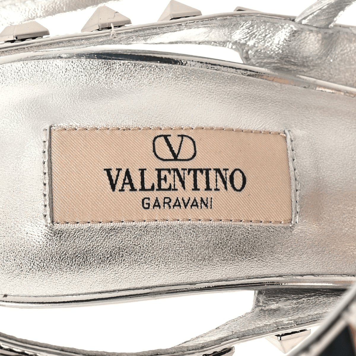 Valentino Garavani Rockstud Ankle Strap Pumps 100mm Silver Metallic Patent