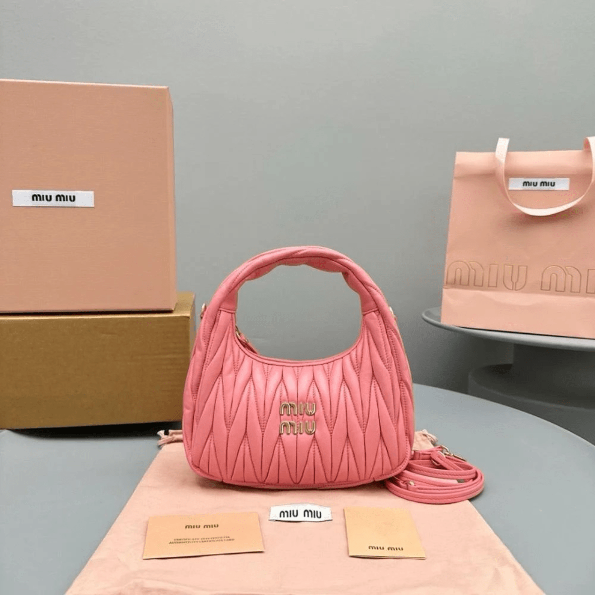 Miu Miu Wander Shoulder Bag in Matelassé Nappa Leather