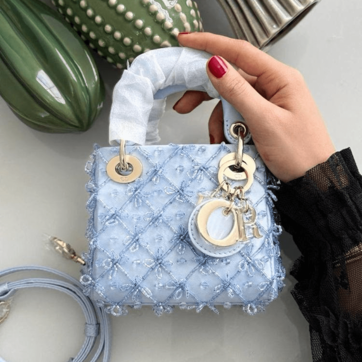 Lady Dior Micro Embroidered Bag in Blue