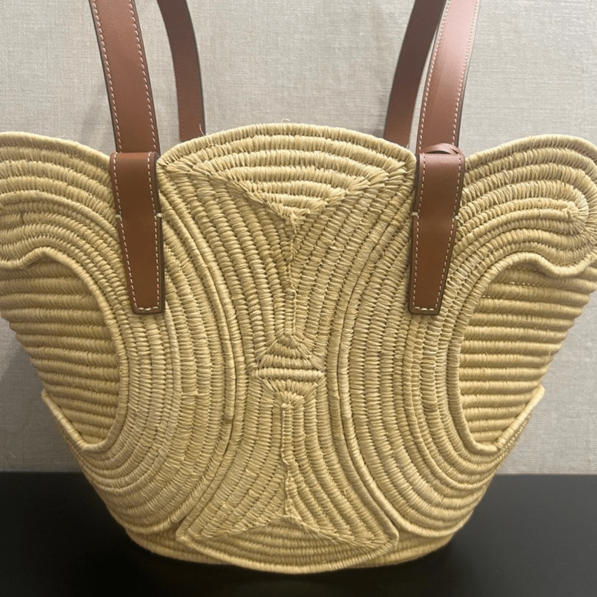 Celine Classic Small Basket with Woven Triomphe in Raffia and Calfskin