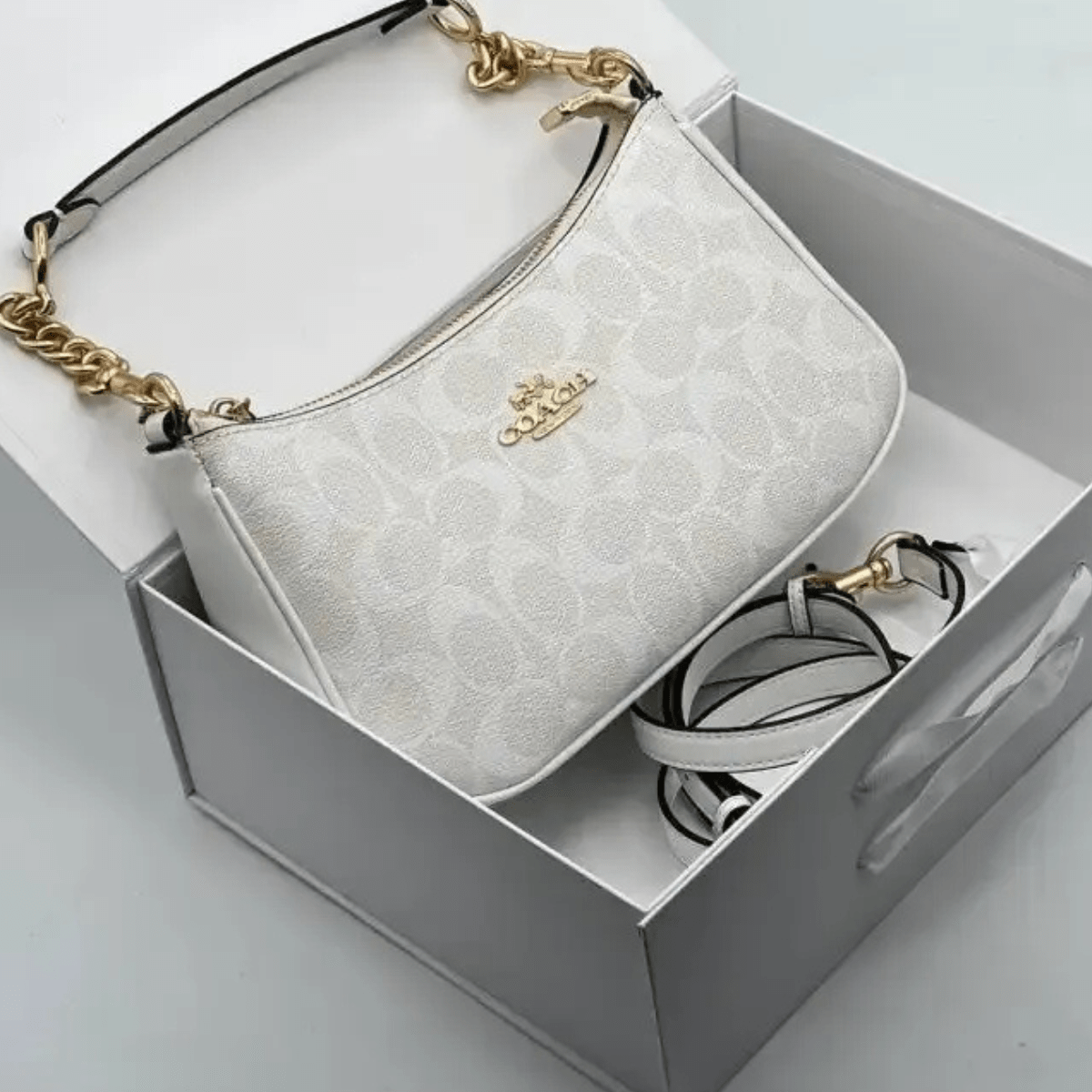 Set Coach – Lockup Leather Slide Sandal & Teri Signature Canvas Bag