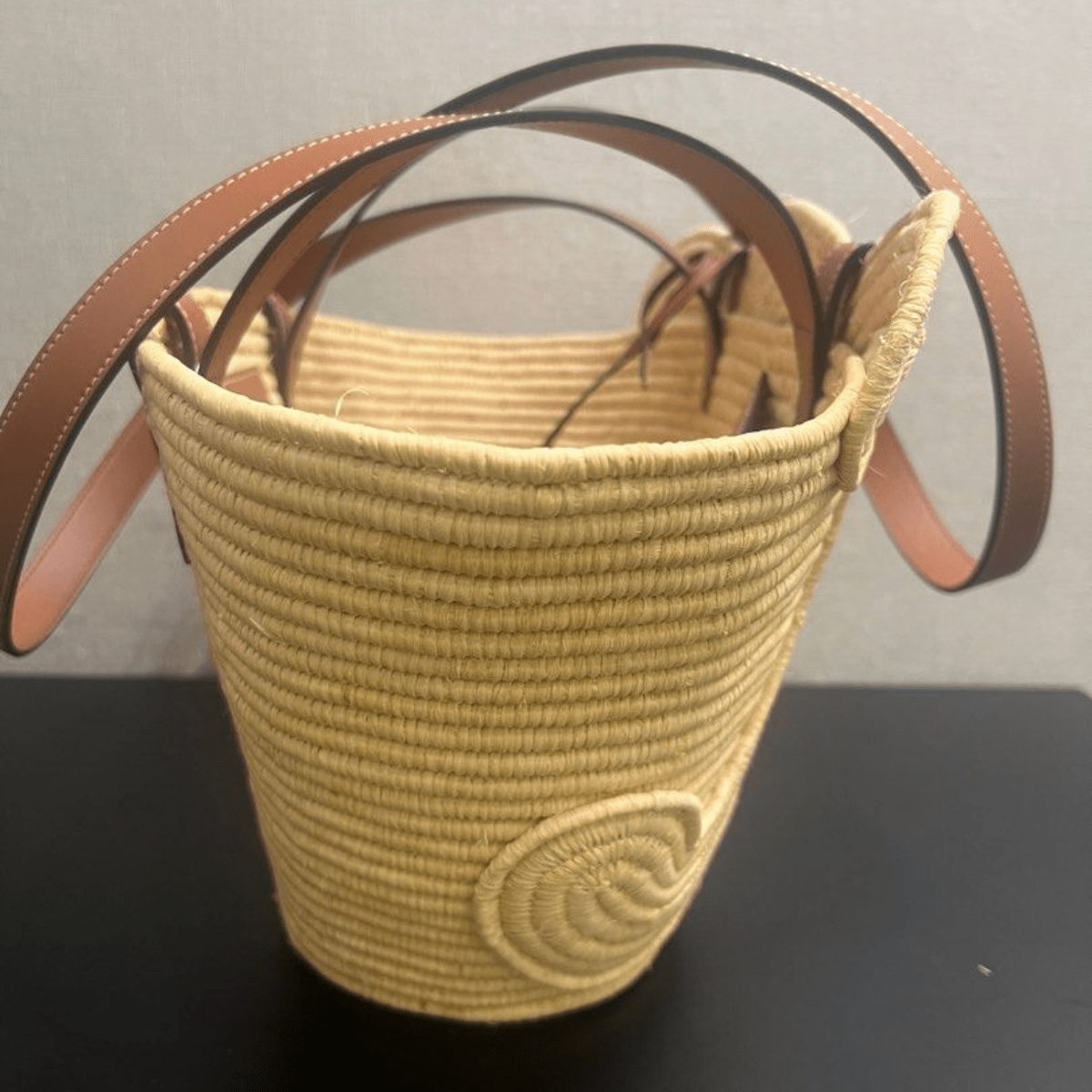 Celine Classic Small Basket with Woven Triomphe in Raffia and Calfskin