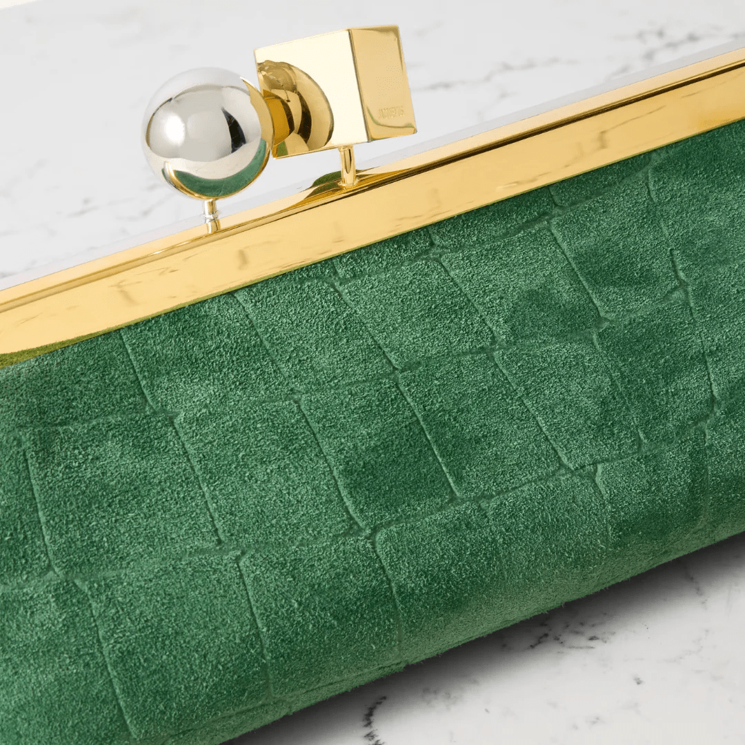 Jacquemus Le Salon Suede Clutch with Crocodile-Effect