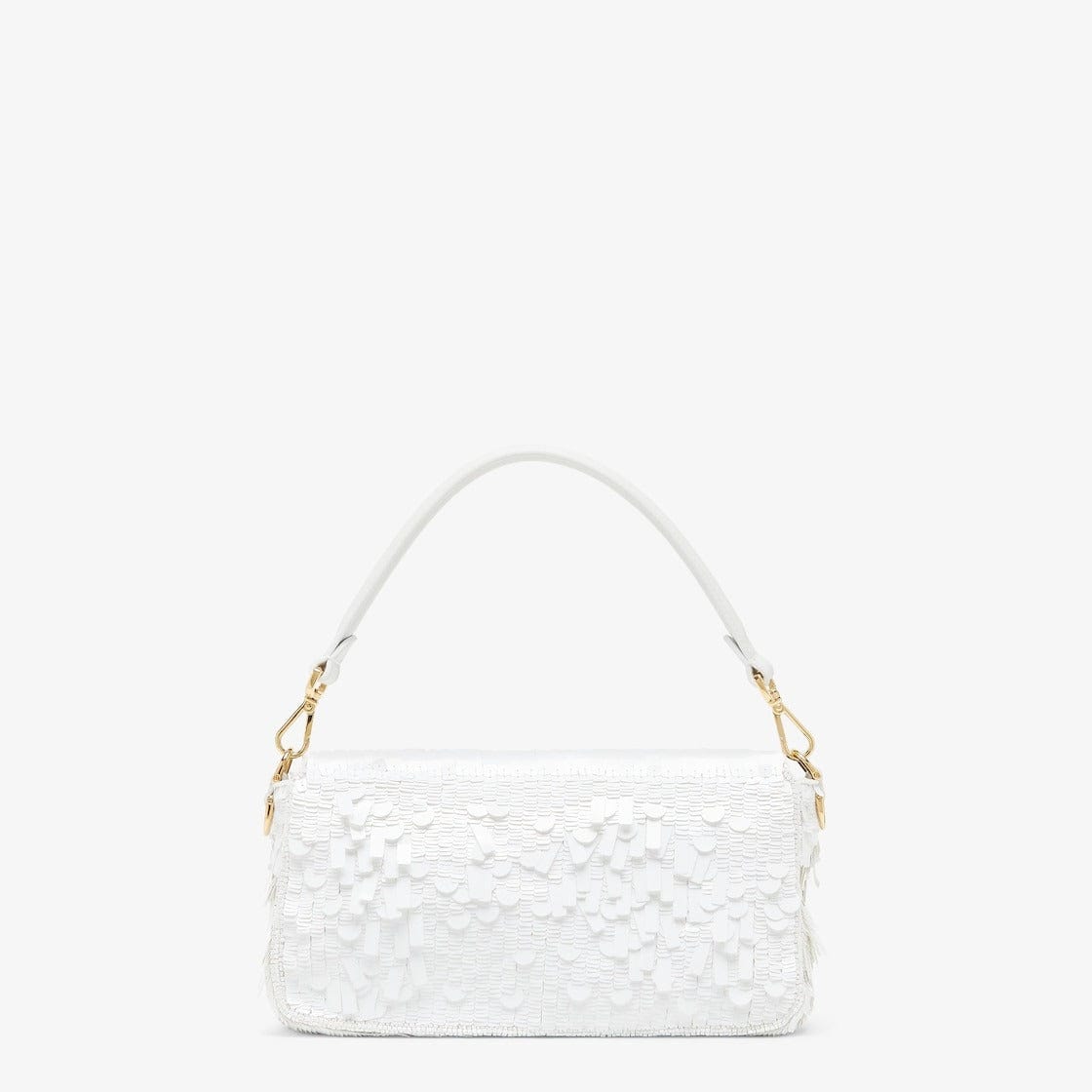 Fendi White Sequin and Leather Baguette Bag