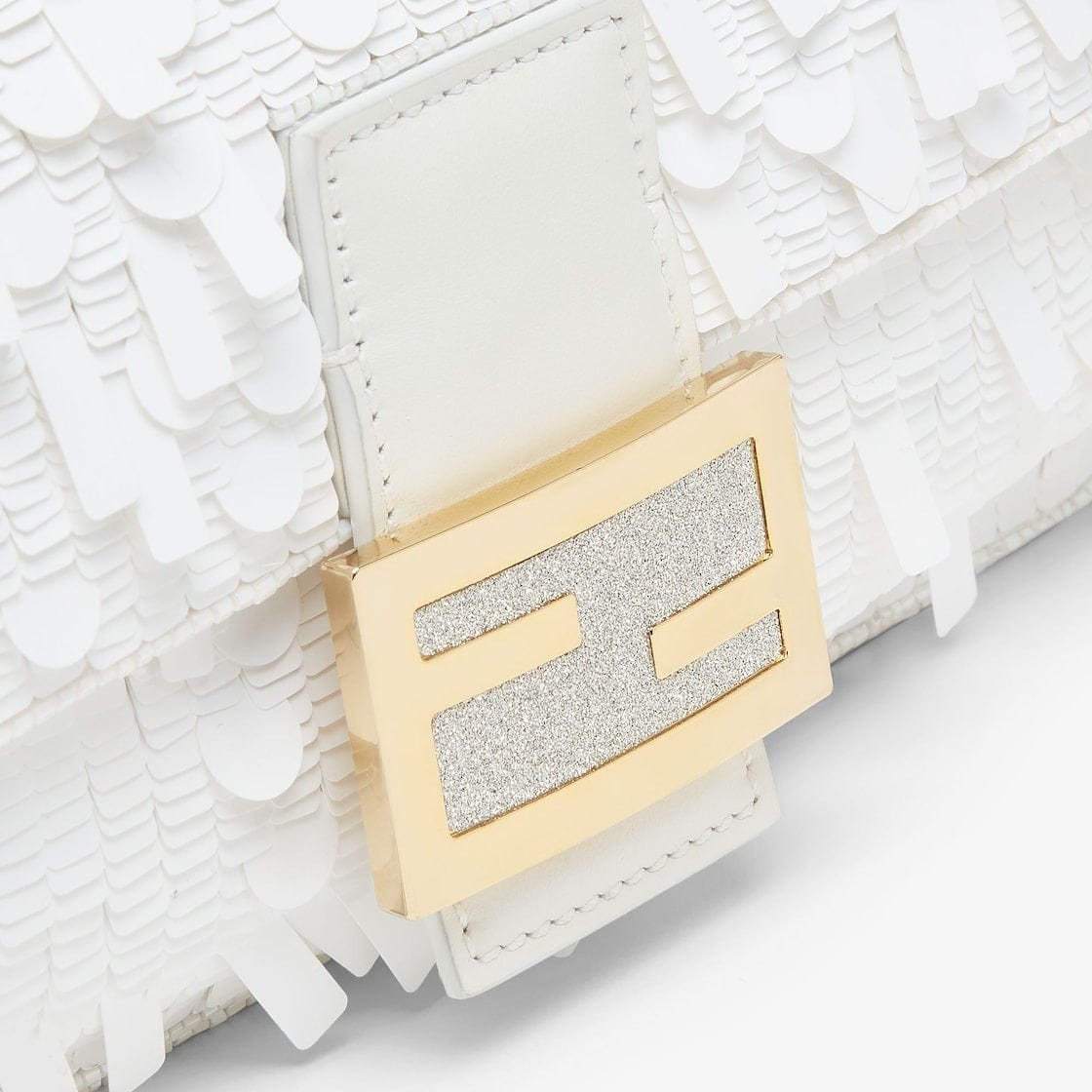 Fendi White Sequin and Leather Baguette Bag