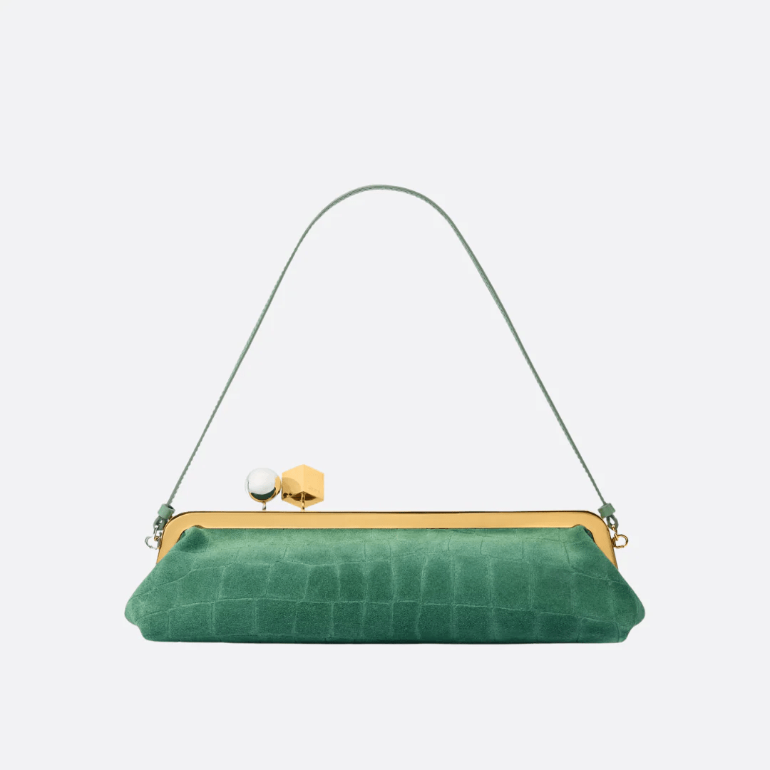 Jacquemus Le Salon Suede Clutch with Crocodile-Effect