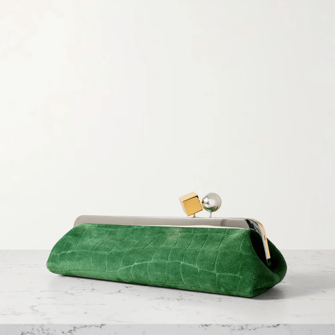 Jacquemus Le Salon Suede Clutch with Crocodile-Effect