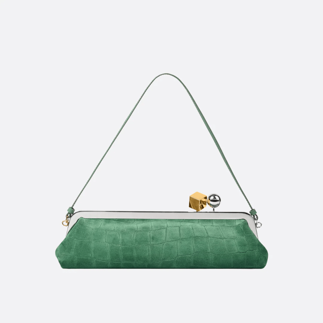 Jacquemus Le Salon Suede Clutch with Crocodile-Effect