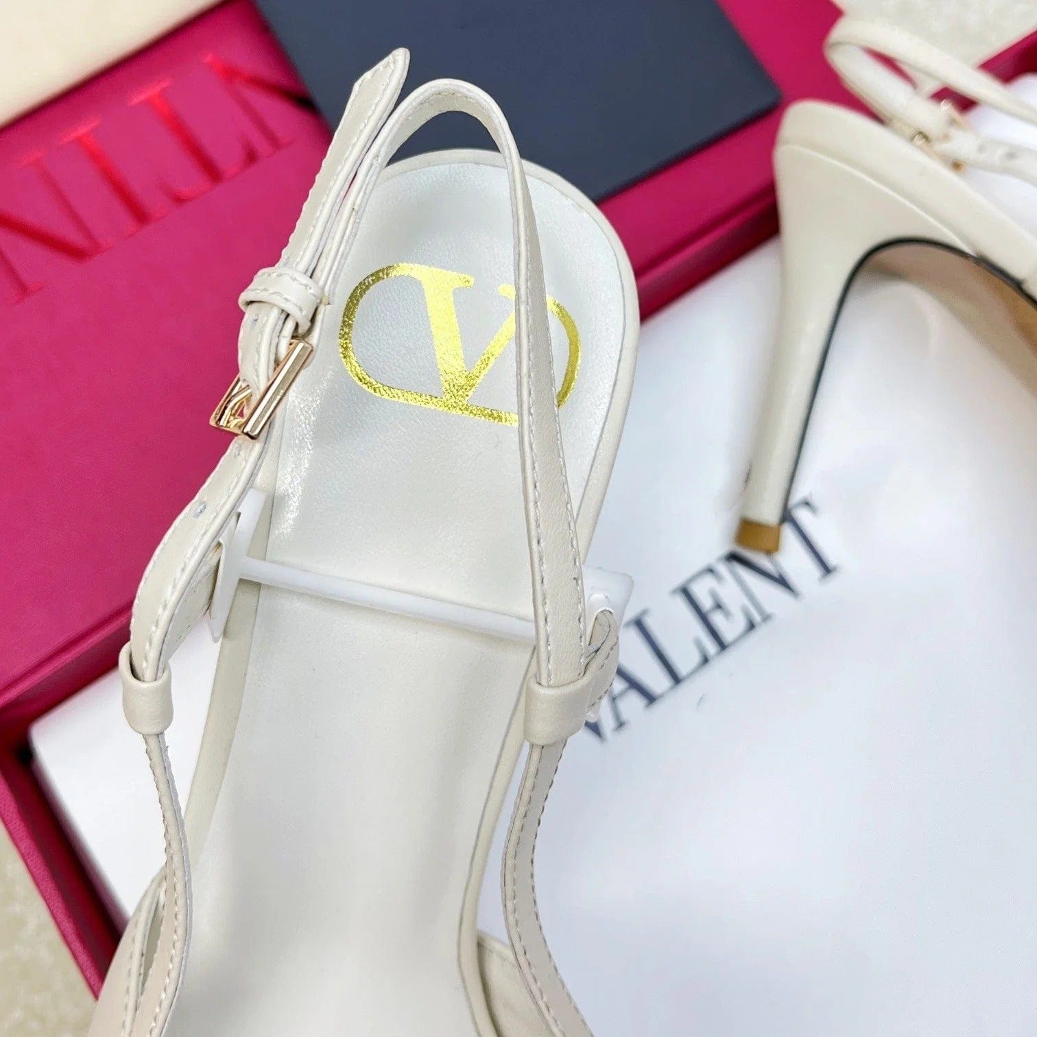 Valentino Garavani VLogo Signature Diamond Slingback in White Calfskin