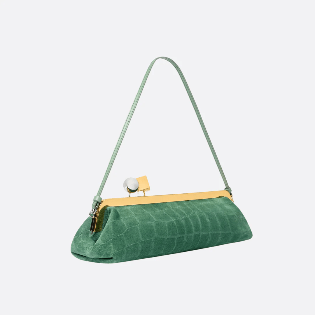 Jacquemus Le Salon Suede Clutch with Crocodile-Effect